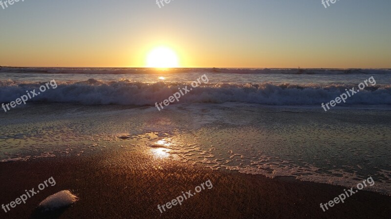 Sunset Ocean Waves Peaceful Colorful Sunset