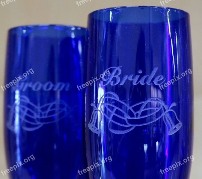 Champagne Glasses Blue Cobalt Wedding Bride