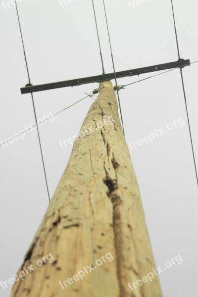 Electricity Cables Wooden Poles Electrical Wires Line