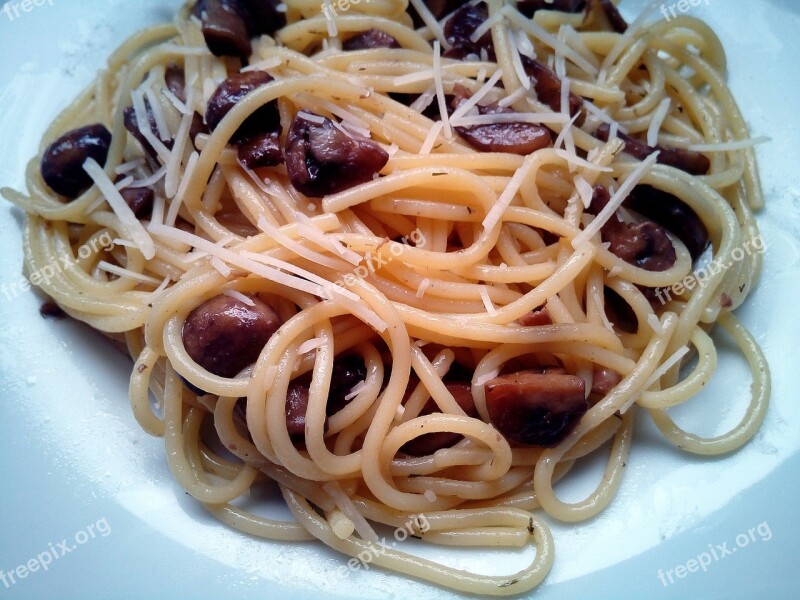 Spaghetti Pasta Mushrooms Noodles Food