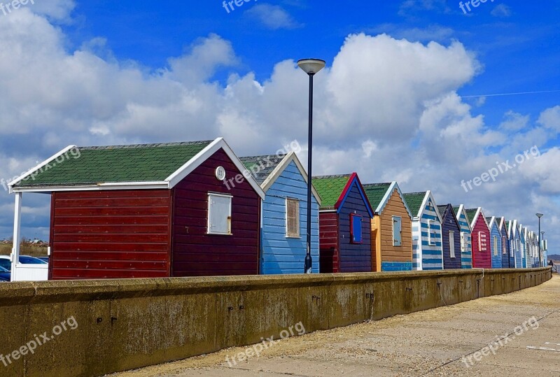 Huts Beach Colourful England Seaside