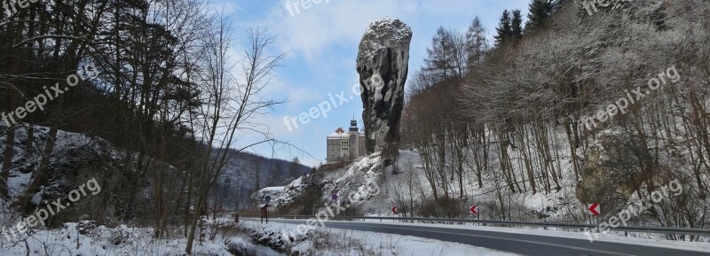 Pieskowa Skała Castle Poland Landscape Winter Rock