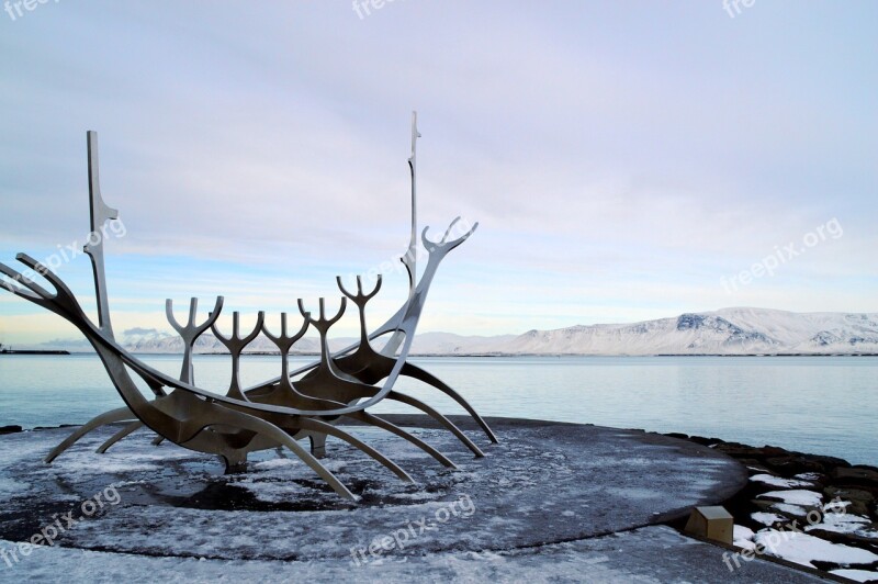 Viking Ship Statue Sun Voyager Reykjavik Port Iceland