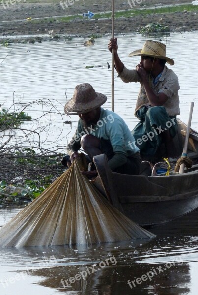 Fisherman Myanmar Burma Fishing Lake