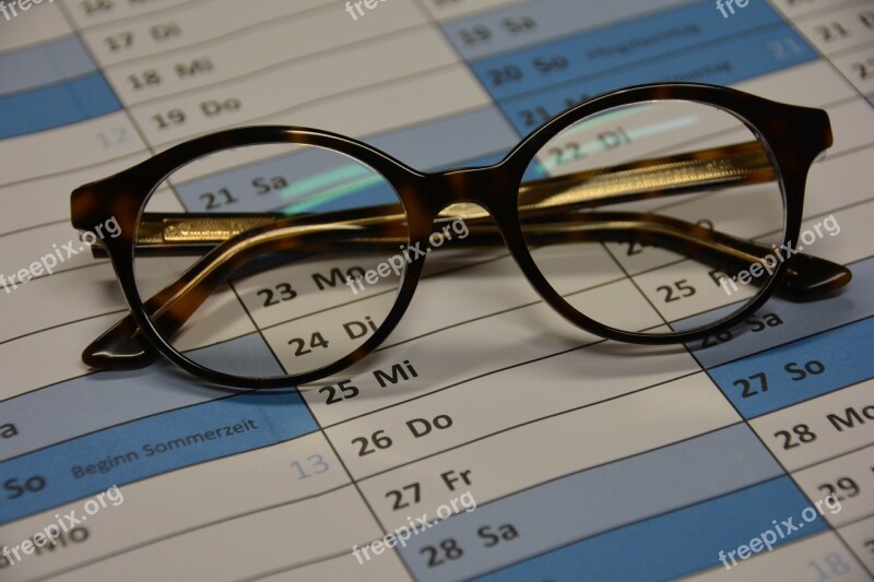 Calendar Glasses Planning Time Work