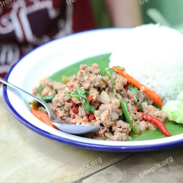 Basil Pork Basil Leaves Thaifood Savory Thailand Food