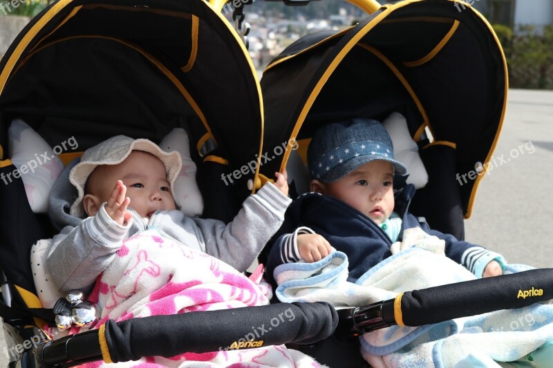 Twins Boy Girls Stroller Free Photos