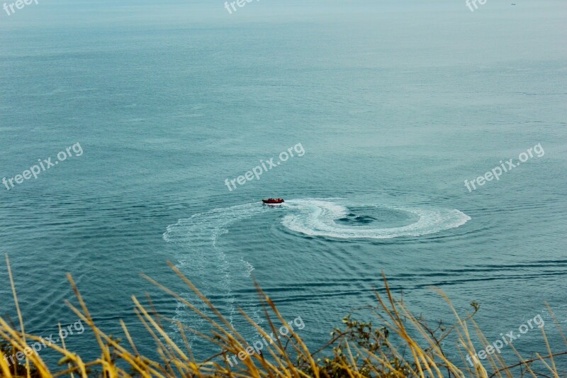 Boat Sea Water Waves Turning