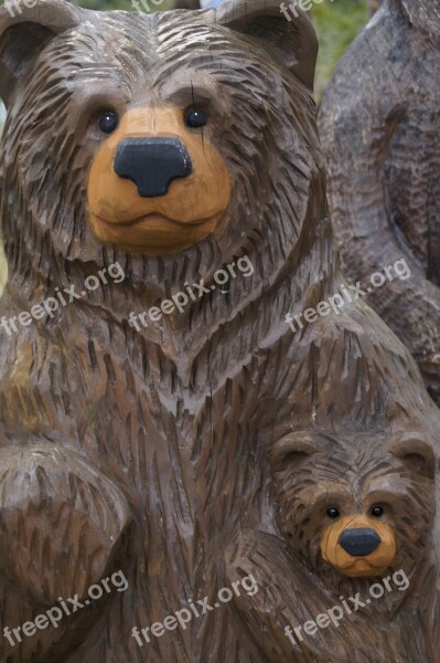 Bear Wood Mother And Child Brown Bears Carved