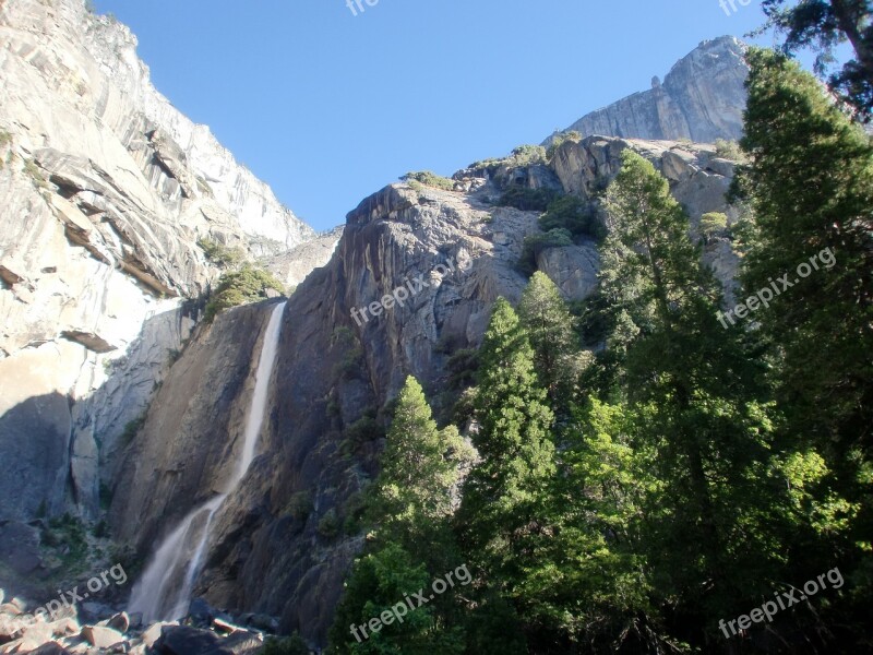 Mountain Natural Yosemite Waterfall Falls