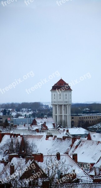 Water Tower Emden Winter Snow Cold Free Photos