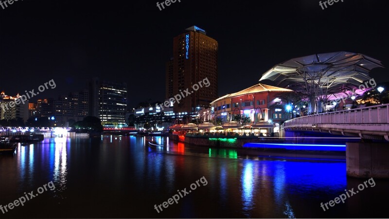 Singapore Night River Free Photos