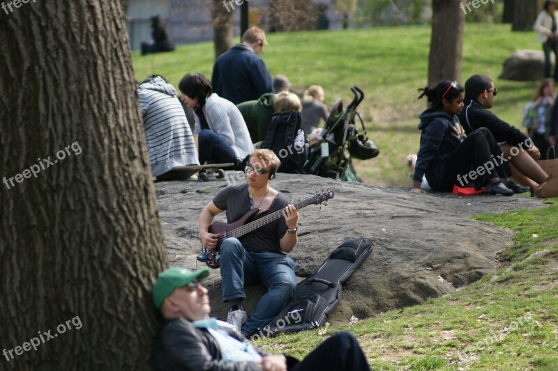 Guitar Central Park Man Music Free Photos