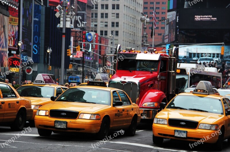 New York Times Square Yellow Cabs Broadway Times Square Seventh Avenue