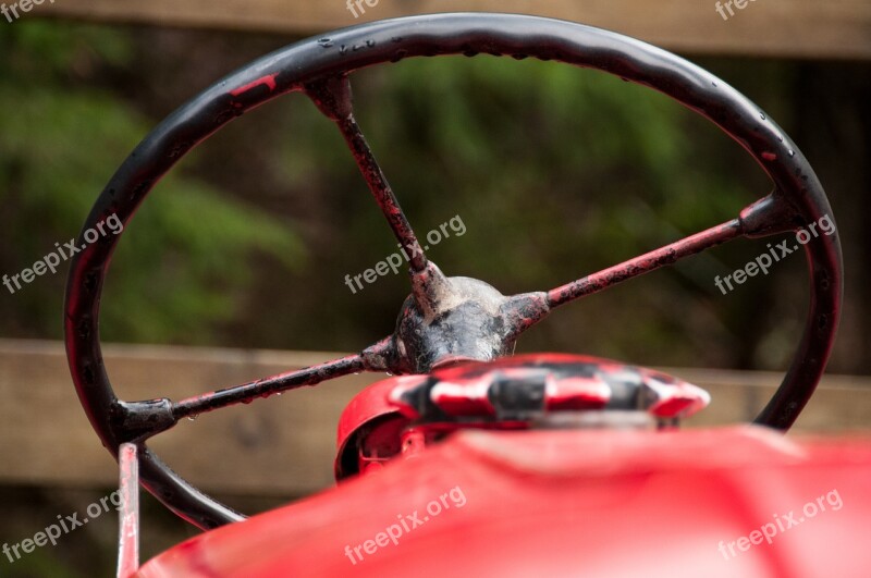 Tractor Steering Wheel Red Frayed Free Photos