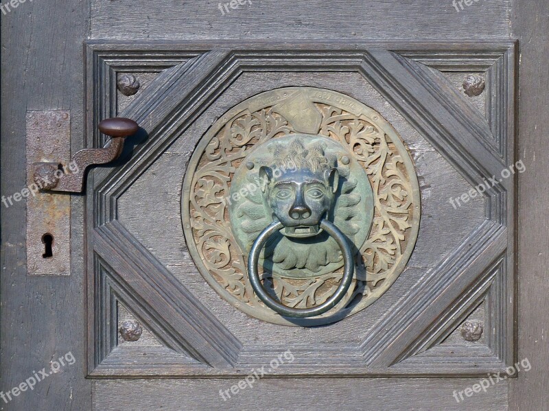 Door Doorknocker Metal Wood Ornament