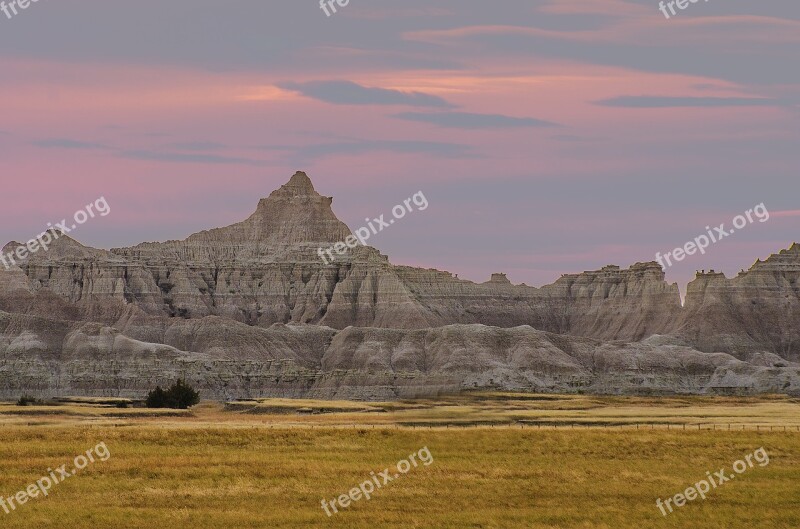 Rock Formations Badlands Sunset Pink Sky Nature