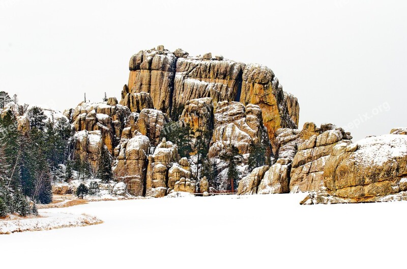 Frozen Lake Rocks Winter Snow Mountains