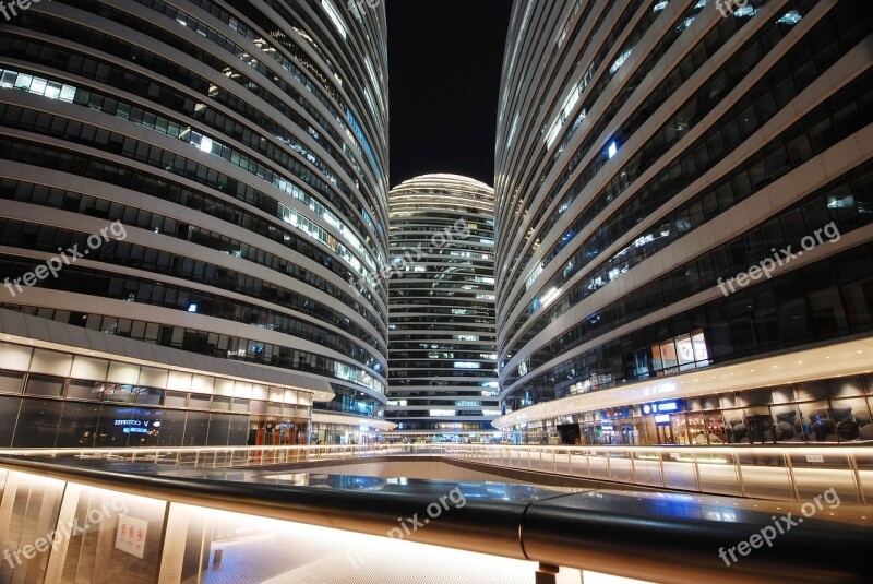 Night View Building Line City Beijing