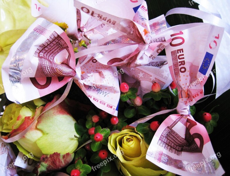 Flowers Old 10 - Euro Tickets Bank Note Bouquet Birthday Bouquet