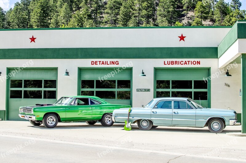 Gas Station Vintage Classic Cars Muscle Cars Retro