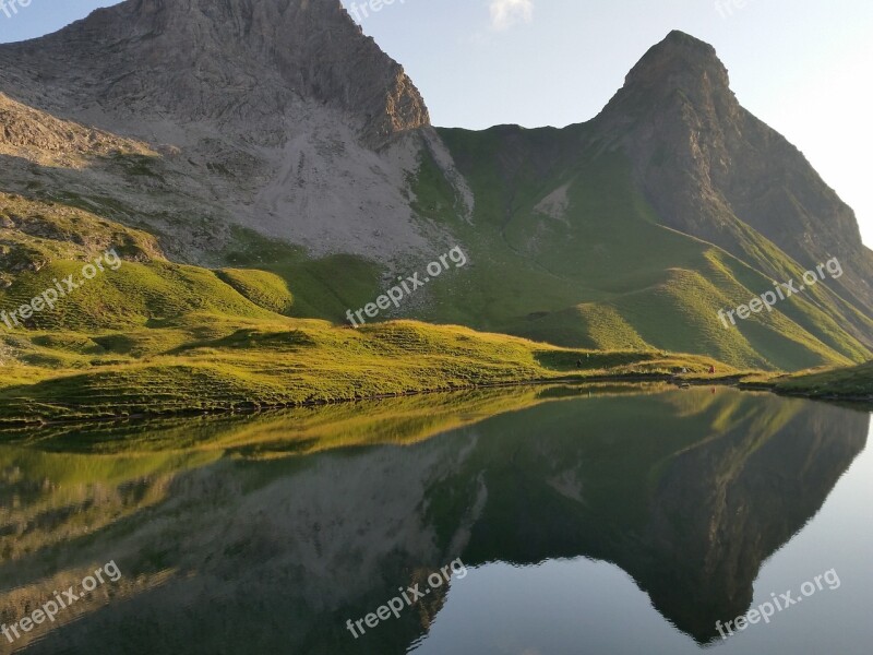 Mountain Lake Sunshine Scenery Landscape Sunny