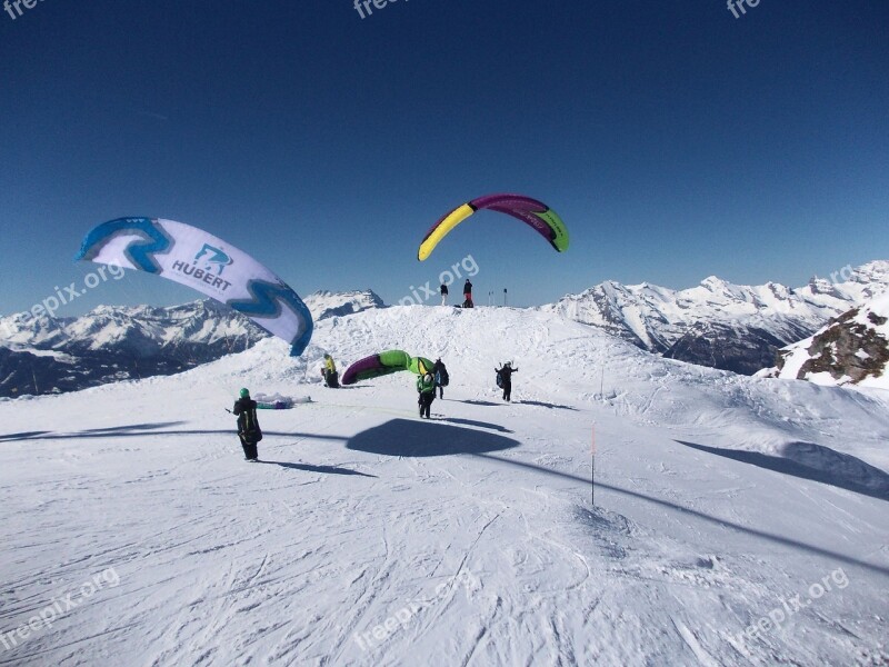 Switzerland Verbier Skiing Paragliding Blue