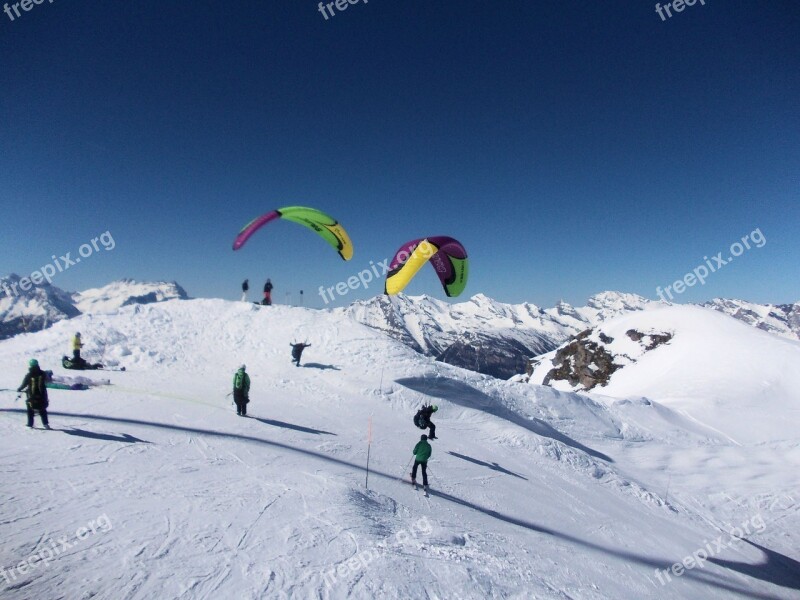 Switzerland Verbier Skiing Paragliding Blue