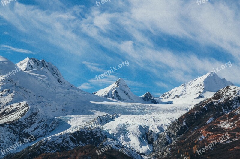 Snowy Mountains Mountains Landscape Scenery Peak