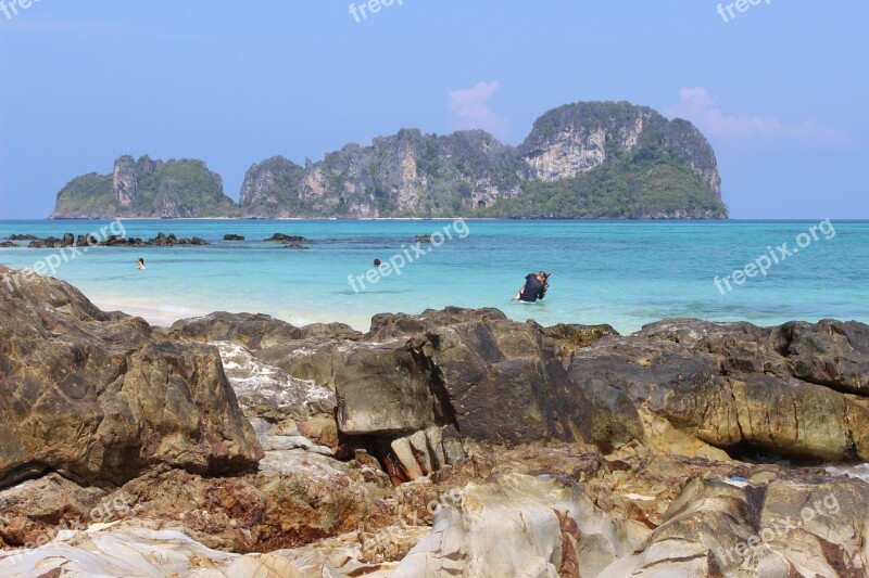 White Sand Beach Krabi Thailand Rock Travel