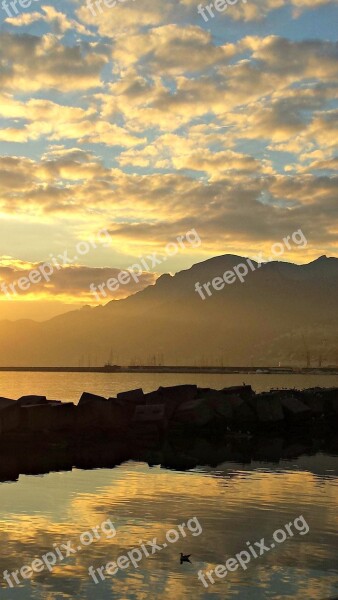 Landscape Sunset Sea Reflections Horizon