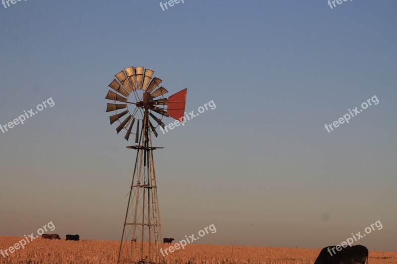 Windmill South Africa Farmland Sunset Rural