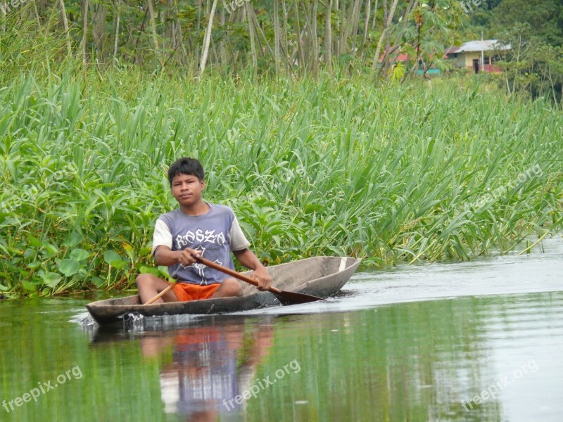 Peru River Boat Green Forest