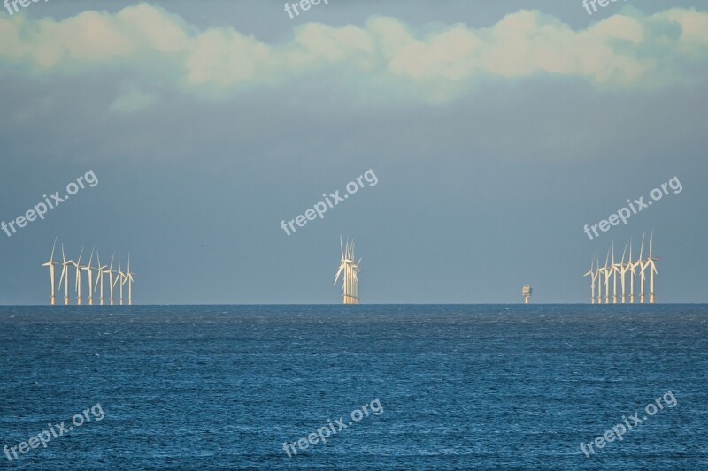 Wind Turbines North Sea Norfolk England Free Photos