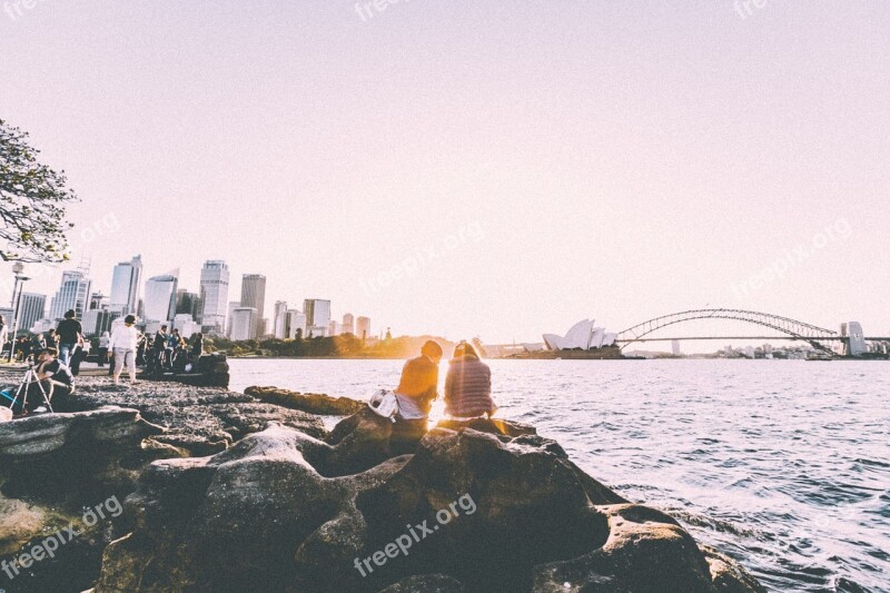 Bridge Sunset Viewing City Cityscape