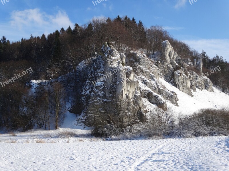 Rocks Winter Landscape The National Park Poland