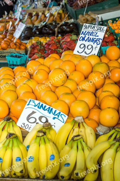 Farmers Market Fruit Vegetables Bananas Oranges