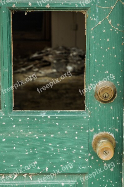 Rustic Door Abandoned Broken Window Green Junk