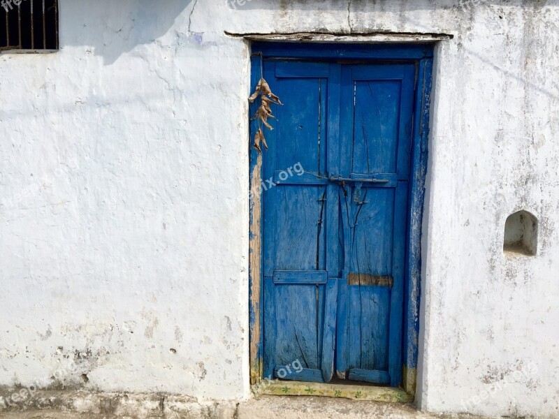 Door Blue Wood Entrance Old