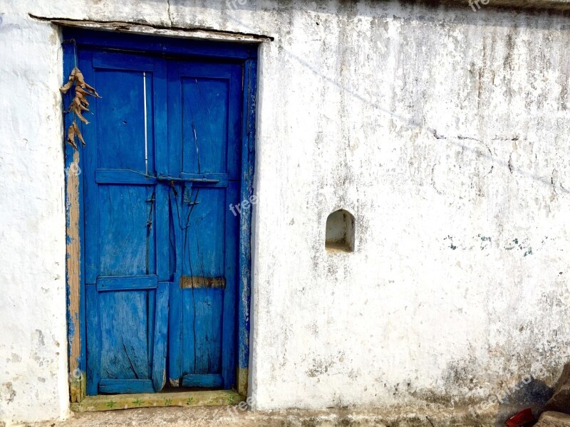 Door Blue Wood Entrance Old