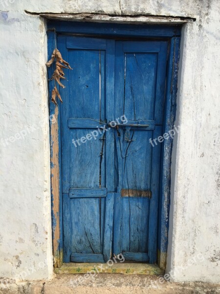 Door Blue Wood Entrance Old