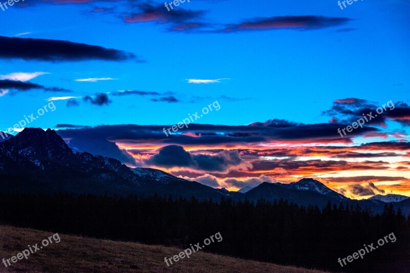 Tatry Sunset Landscape Mountains Poland