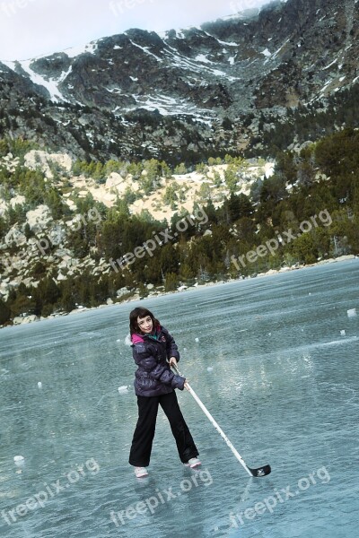 Girl Ice Landscape Nature Winter