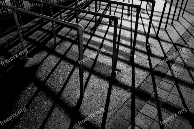 Railings Shadows Black And White Metal Sunlight