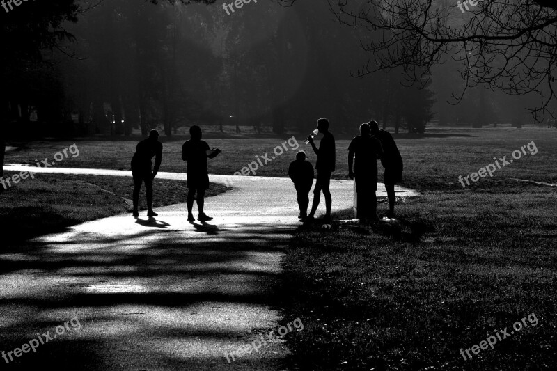 Early Morning Runners Black And White Path Road