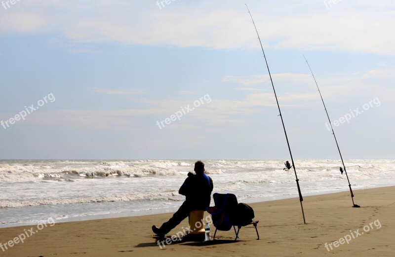 Fishing Beach Fisher Fisherman Fishing Rods