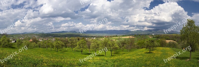 Panorama Spring Landscape Nature Green