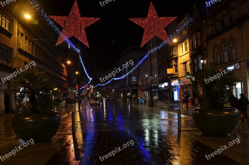 High Street Cardiff Night Raining New Year 2016