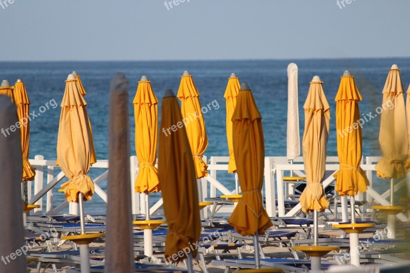 Umbrellas Beach Summer Sea Yellow