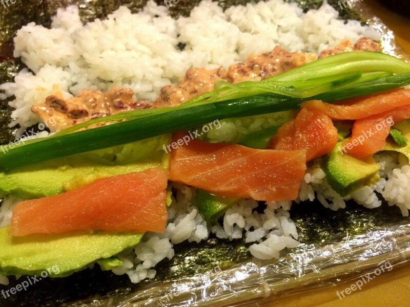 Sushi Salmon Rice Cuisine Smoked